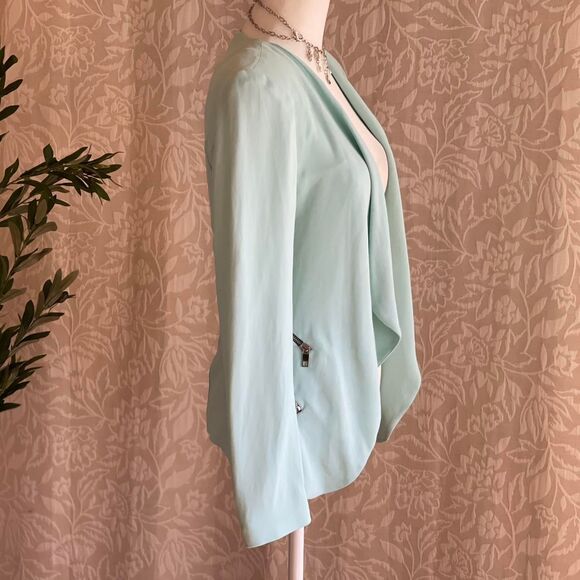 Zara Baby Blue Office Siren Open Front Drape Lapel Blazer Zipper Detail Size XS - Picture 2 of 8